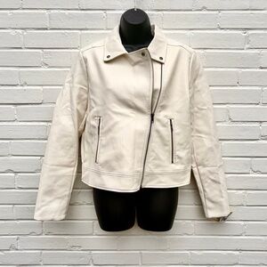 Altar'd State Women's Off-White Faux Leather Moto Jacket, SZ L